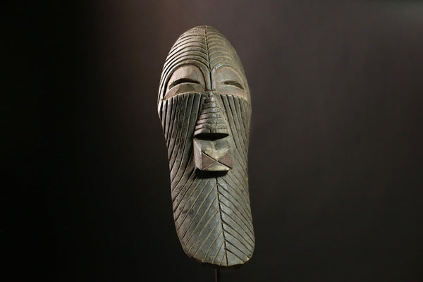 African Songye Mask Vintage Hand Carved Wooden Tribal Kifwebe Wall Art -1476