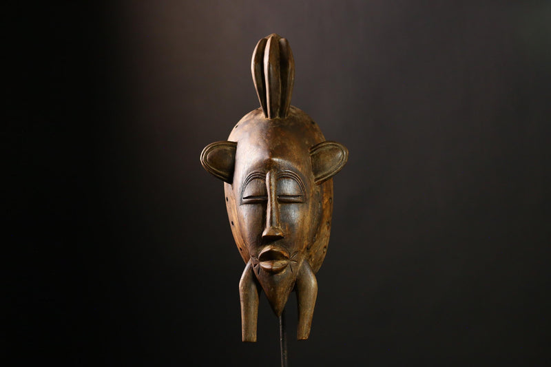 African Senufo Mask Hand Carved Wooden Folk Art Tribal Wall Hanging Deco-2743