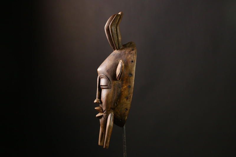 African Senufo Mask Hand Carved Wooden Folk Art Tribal Wall Hanging Deco-2743