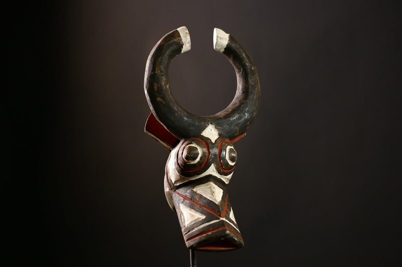 African Bobo Bush Cow Mask Antique Tribal Wall Art, Unique Face Sculpture from Burkina Faso, Handcrafted Wood Decor for Collectibles-G4124