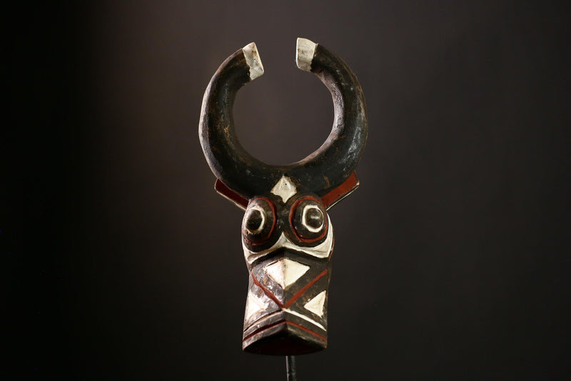 African Bobo Bush Cow Mask Antique Tribal Wall Art, Unique Face Sculpture from Burkina Faso, Handcrafted Wood Decor for Collectibles-G4124