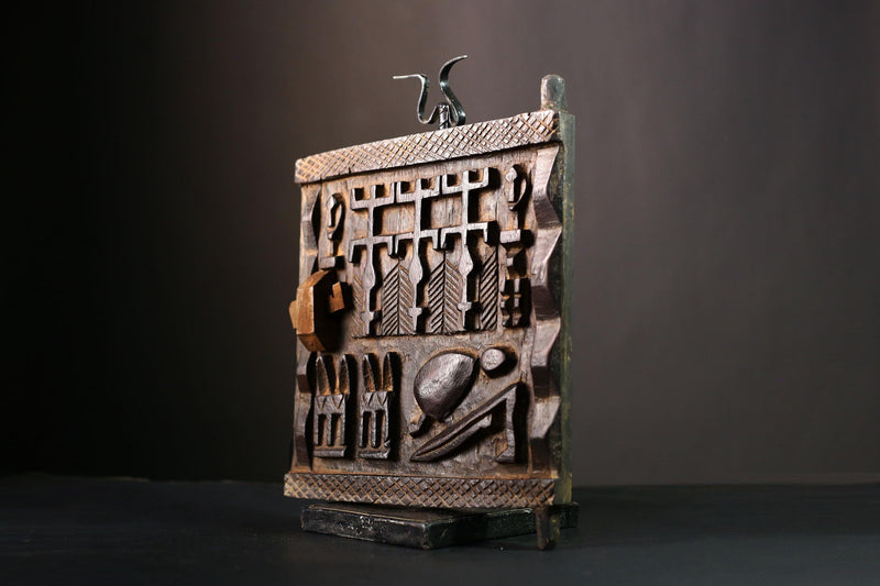 African Granary Door, Mali Dogon Carved Wood, Unique Wooden Wall Art, Tribal Decor Piece, Stunning Art Collectible for Home-G3918