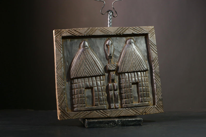 African Granary Door: Intricately Carved Wooden Wall Art Sculpture, Tribal Mali Dogon, Unique African Collectible Decor-G3917