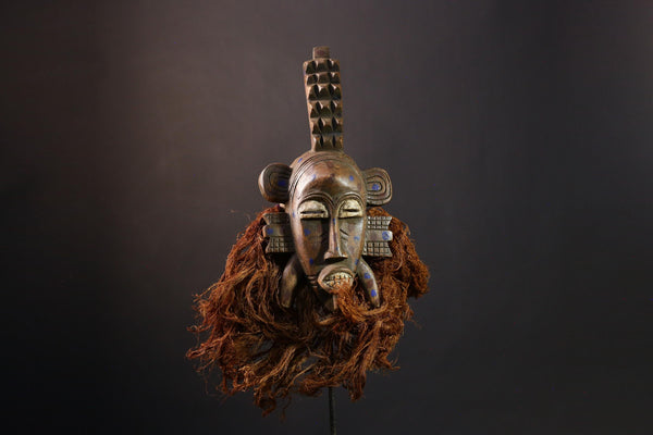 African Mask Kpélié Senoufo, Hand-Carved Wood Mask with Black Patina, Unique Ritual Decor, Cultural Art Sculpture for Home Decoration-G3904