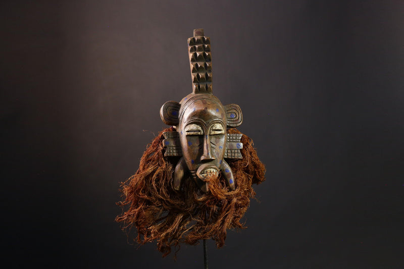 African Mask Kpélié Senoufo, Hand-Carved Wood Mask with Black Patina, Unique Ritual Decor, Cultural Art Sculpture for Home Decoration-G3904