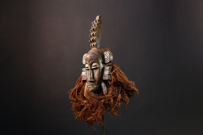 African Mask Kpélié Senoufo, Hand-Carved Wood Mask with Black Patina, Unique Ritual Decor, Cultural Art Sculpture for Home Decoration-G3904