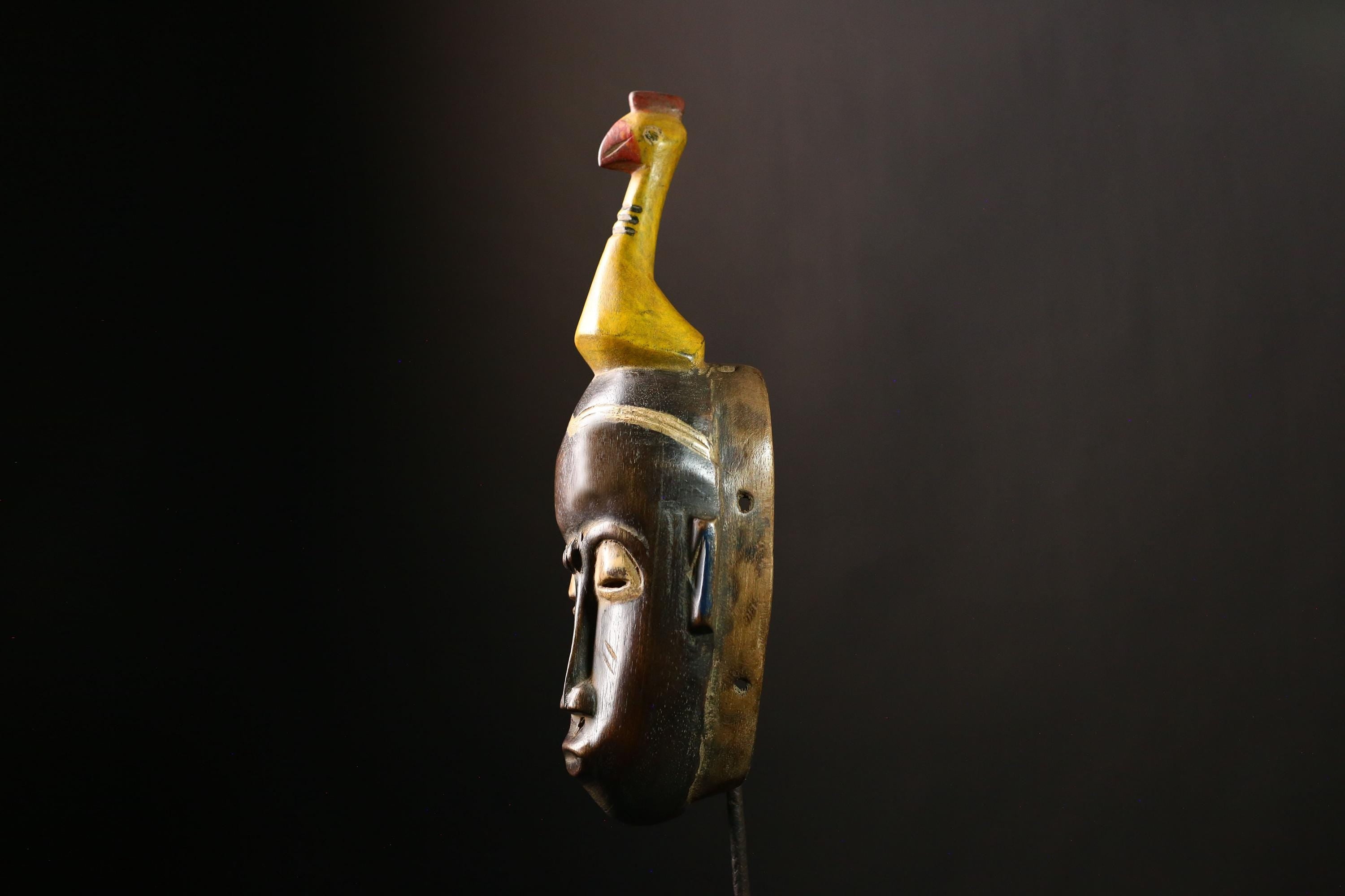 African Baule Mask Tribal Antique Handmade Wall Decor Unique Art Piece-G4139