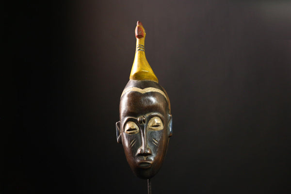 African Baule Mask Tribal Antique Handmade Wall Decor Unique Art Piece-G4139