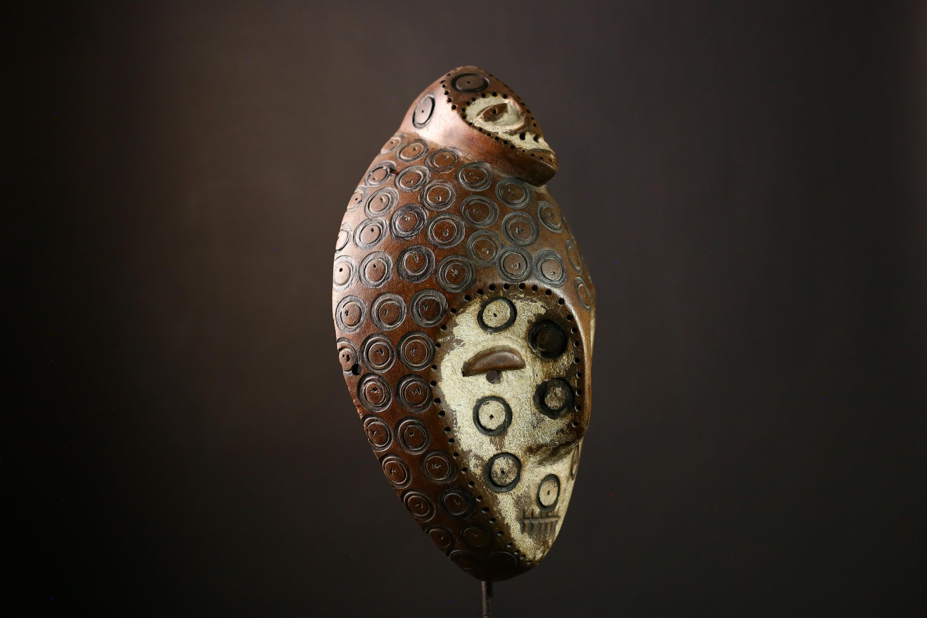 African Lega Mask - Wooden African Wall Art, Handmade Tribal Sculpture, Congo Lukungu Decorative Collectible, Unique Art Piece-G3925