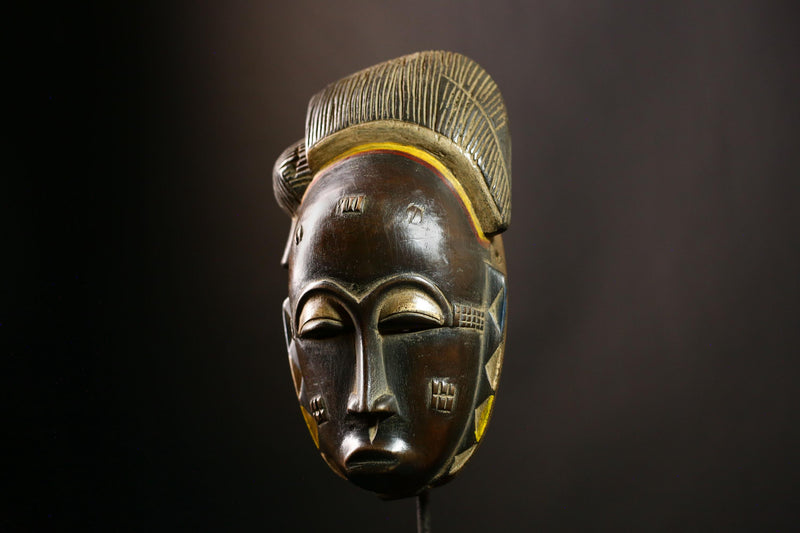 African Baule mask Handmade Tribal Wooden Face Unique Wall Art Collectible-G4142