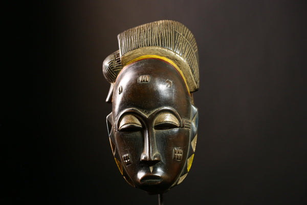 African Baule mask Handmade Tribal Wooden Face Unique Wall Art Collectible-G4142