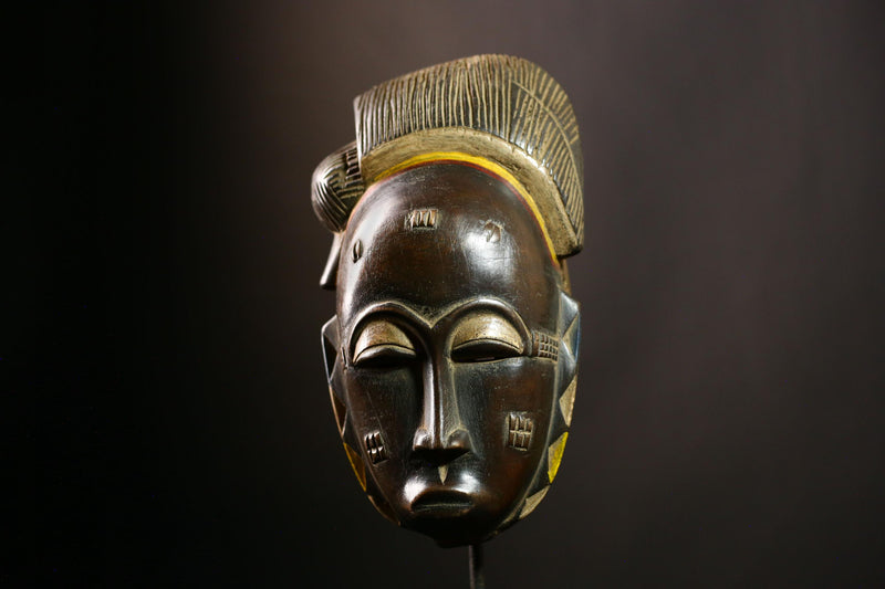 African Baule mask Handmade Tribal Wooden Face Unique Wall Art Collectible-G4142