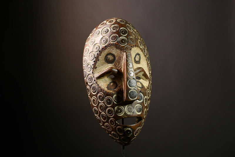 African Lega Mask - Wooden African Wall Art, Handmade Tribal Sculpture, Congo Lukungu Decorative Collectible, Unique Art Piece-G3923