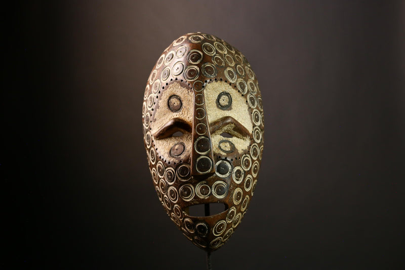 African Lega Mask - Wooden African Wall Art, Handmade Tribal Sculpture, Congo Lukungu Decorative Collectible, Unique Art Piece-G3923