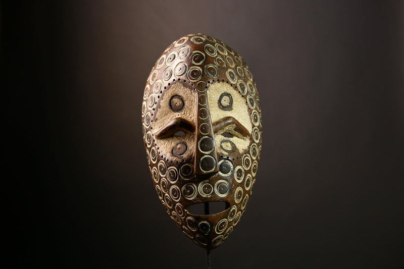 African Lega Mask - Wooden African Wall Art, Handmade Tribal Sculpture, Congo Lukungu Decorative Collectible, Unique Art Piece-G3923