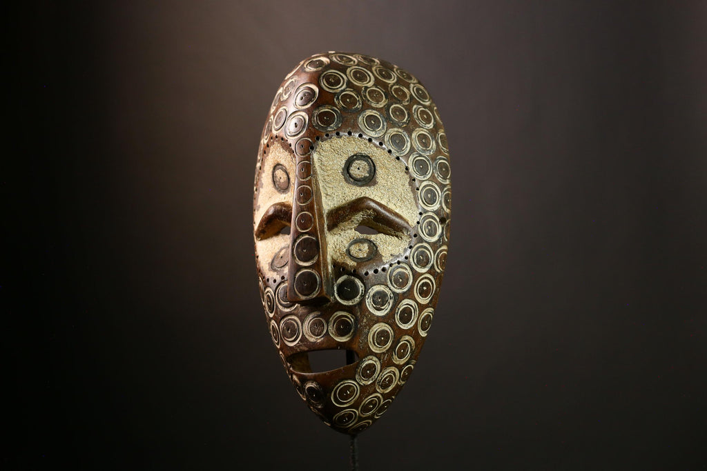 African Lega Mask - Wooden African Wall Art, Handmade Tribal Sculpture, Congo Lukungu Decorative Collectible, Unique Art Piece-G3923