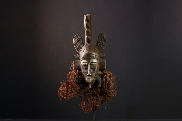 African Senufo Mask - Unique Wooden Tribal Wall Art, Handcrafted Decorative Sculpture, Authentic African Decor for Home Collection-G3933