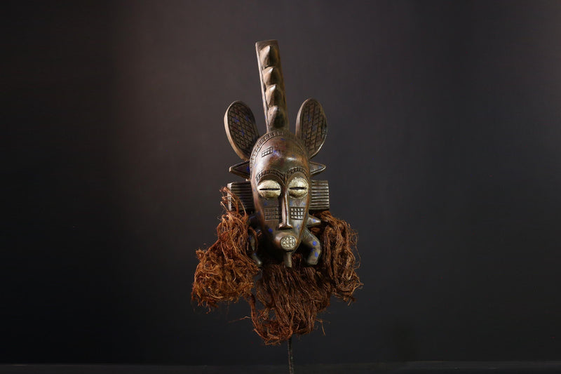 African Senufo Mask - Unique Wooden Tribal Wall Art, Handcrafted Decorative Sculpture, Authentic African Decor for Home Collection-G3933