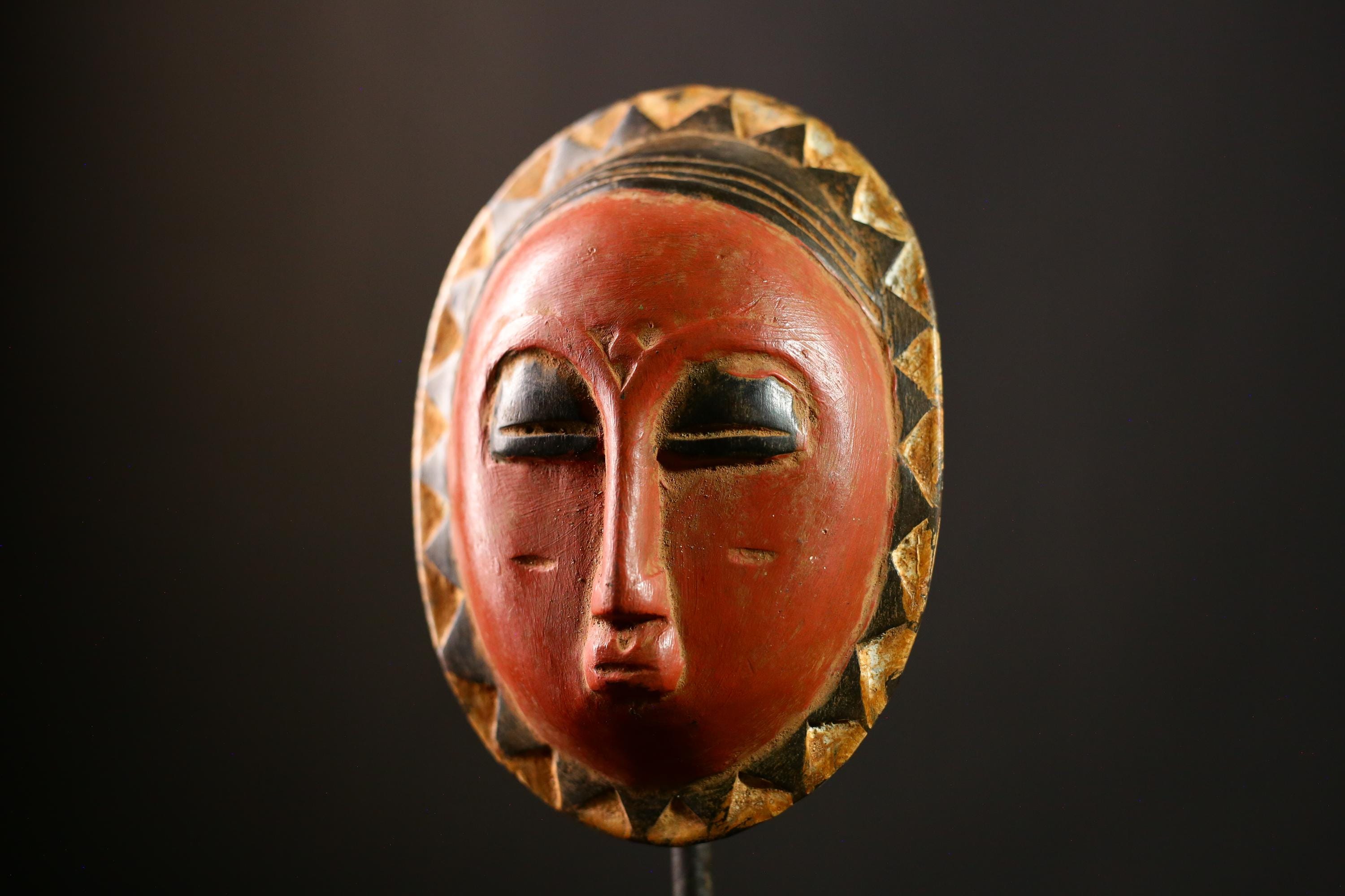 African Sun Mask Tribal Face Art Eket Nigeria Rare Vintage Collectible-8609