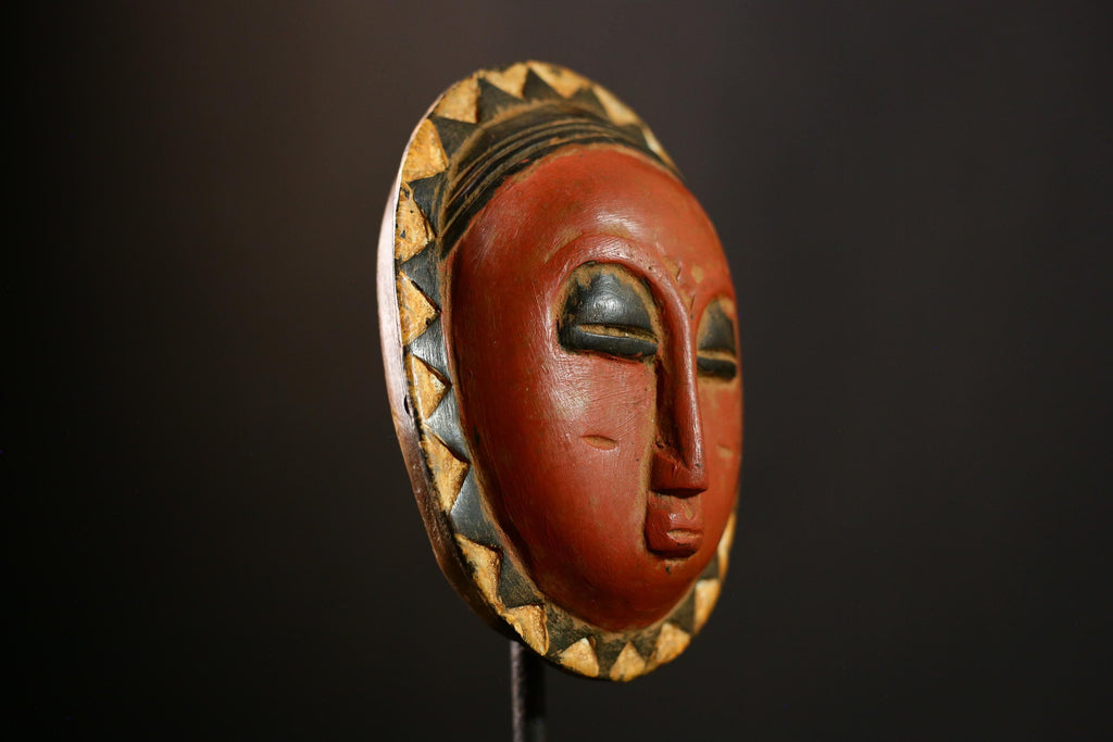 African Sun Mask Tribal Face Art Eket Nigeria Rare Vintage Collectible-8609