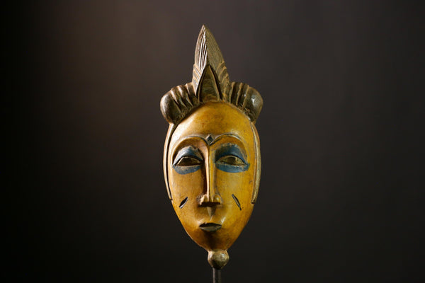 African Guro Mask Hand Carved Vintage Tribal Art Wooden Face Home Decor -8596