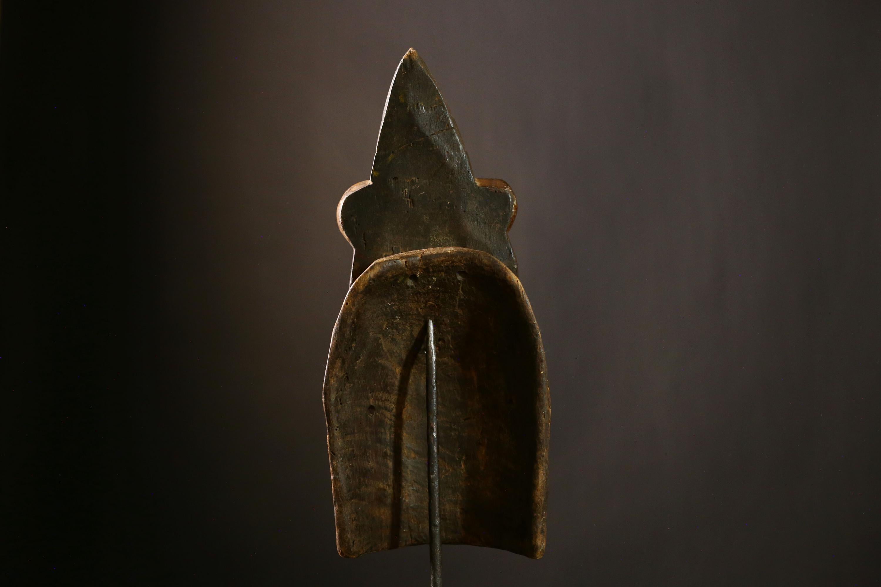 African Baoule Mask Vintage Tribal Art Wood Carved Antique Face Decor-7084