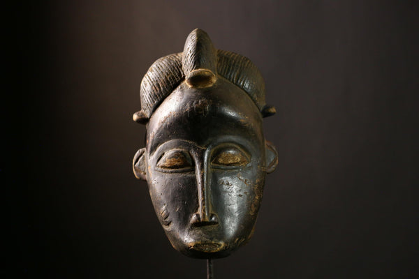 African Guro Mask Antique Tribal Art Hand Carved Vintage Wooden Face Decor -3758