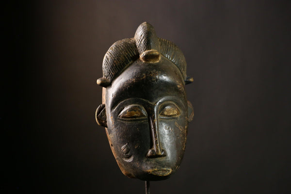 African Guro Mask Antique Tribal Art Hand Carved Vintage Wooden Face Decor -3758