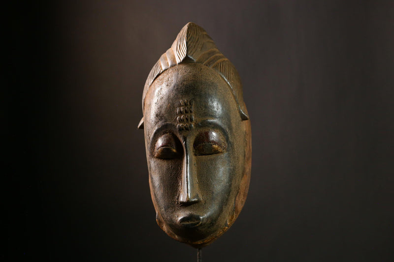 African Baule Mask Hand Carved Wood Tribal Art Unique Wall Decor Display-5638