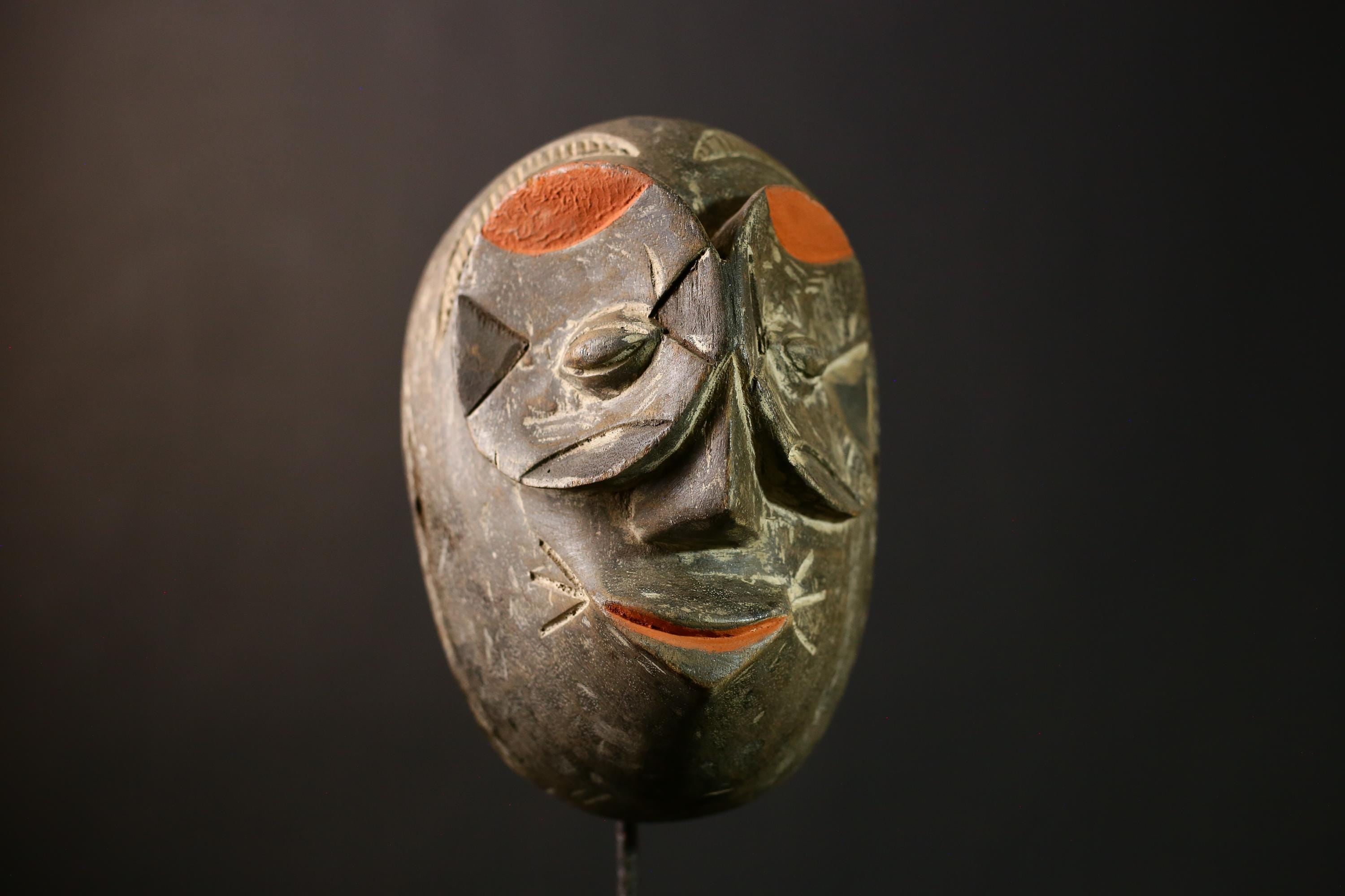 African Lega Mask - Handcrafted Wooden Tribal Wall Art - Unique Vintage Decor for Home, Office, and Art Collectors Cultural Sculpture-G3956