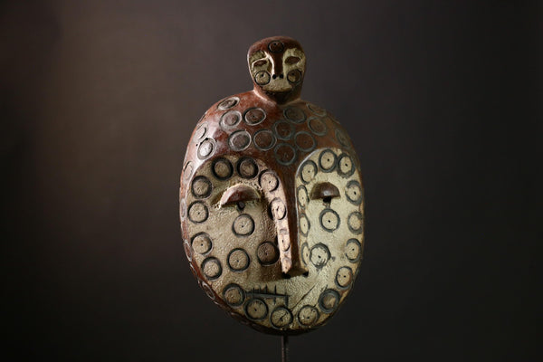 African Bwami Mask - Rare Hand-Carved Twin Mask from Congo - Vibrant Wooden Tribal Wall Art - Unique Cultural Decor for Home-G3951