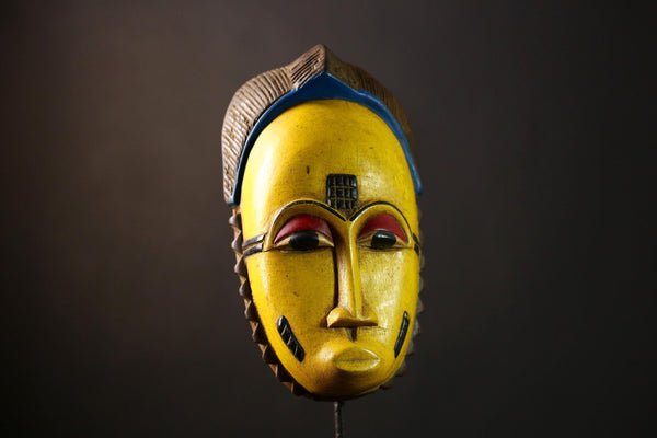 African Baule Mask - Stunning Vintage Hand-Carved Wooden Tribal Wall Art, Unique Face Sculpture, Perfect for Home Décor Collectors-G3946