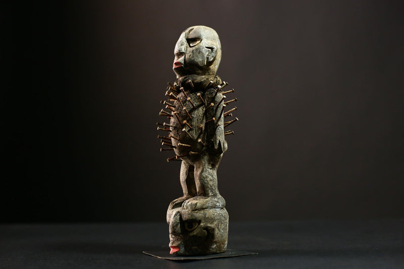 African Vintage Nkisi Nkondi Statue - African Collectible Voodoo Doll Art-G4185