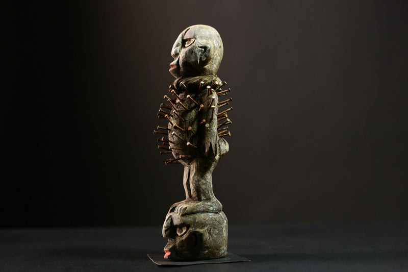 African Vintage Nkisi Nkondi Statue - African Collectible Voodoo Doll Art-G4185