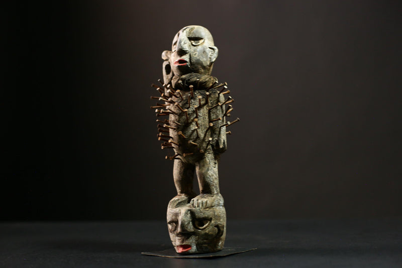 African Vintage Nkisi Nkondi Statue - African Collectible Voodoo Doll Art-G4185