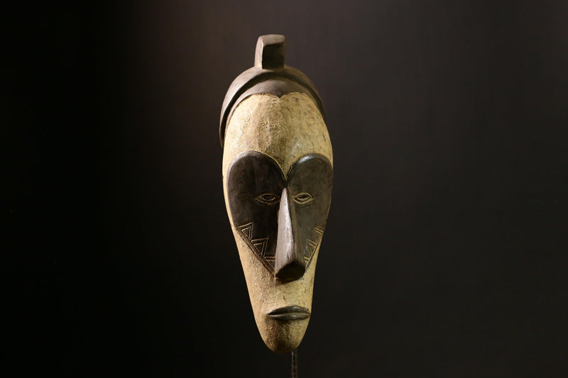 African Fang Mask Wooden Tribal Face Hand Carved Antique Authentic Decor--5686