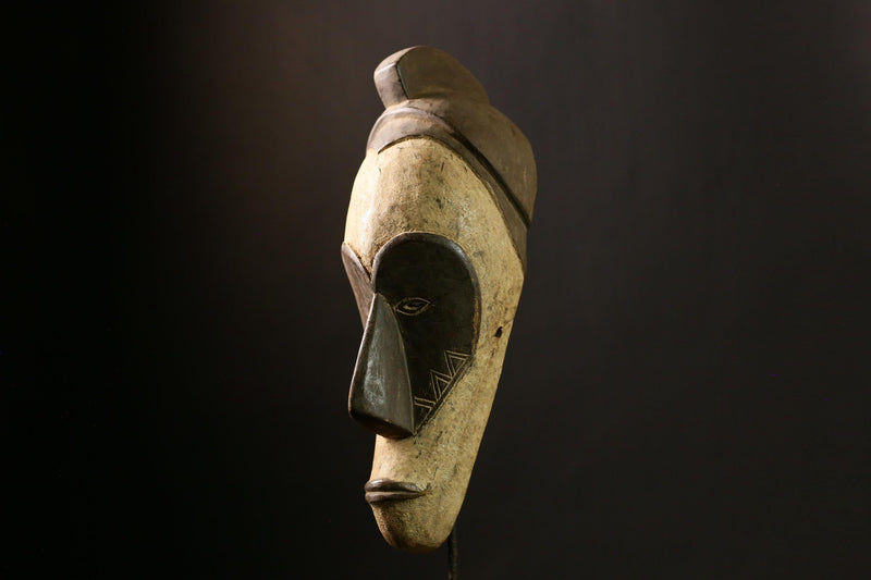 African Fang Mask Wooden Tribal Face Hand Carved Antique Authentic Decor--5686