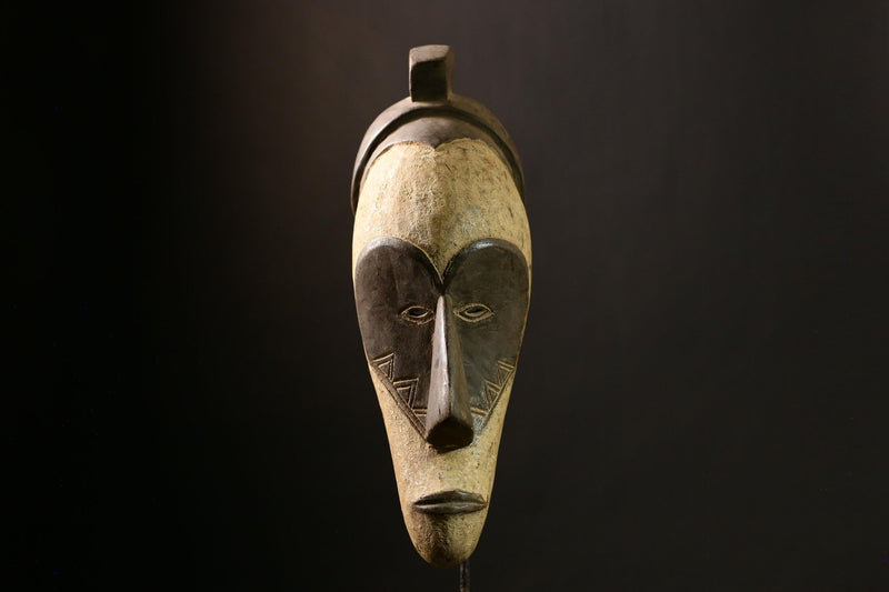 African Fang Mask Wooden Tribal Face Hand Carved Antique Authentic Decor--5686