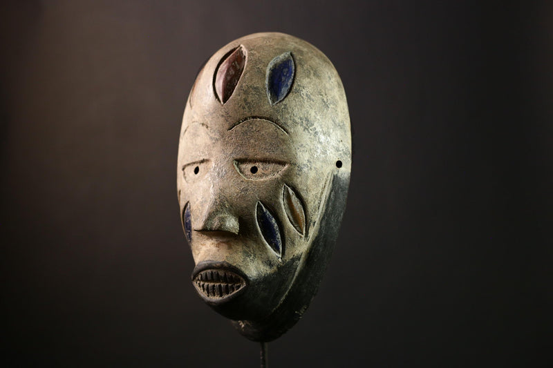 African Lega Mask - Handcrafted Wooden Tribal Wall Art, Unique Ethnic Decor, Stunning Collectible Sculpture from Congo Artisan-G1965