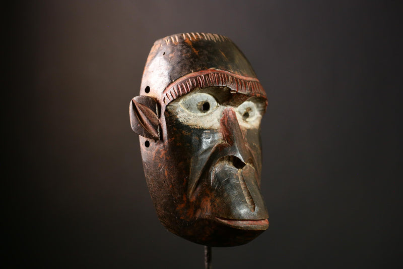 African Baule Monkey Mask - Handcrafted Wooden Tribal Wall Art, Unique Ethnic Decor, Stunning Collectible Sculpture from Africa-8169