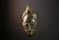 African Guru Mask - Handcrafted Wooden Tribal Wall Art, Unique Ethnic Sculpture, Collectible Decor from Africa, Rustic Home Accent-6476