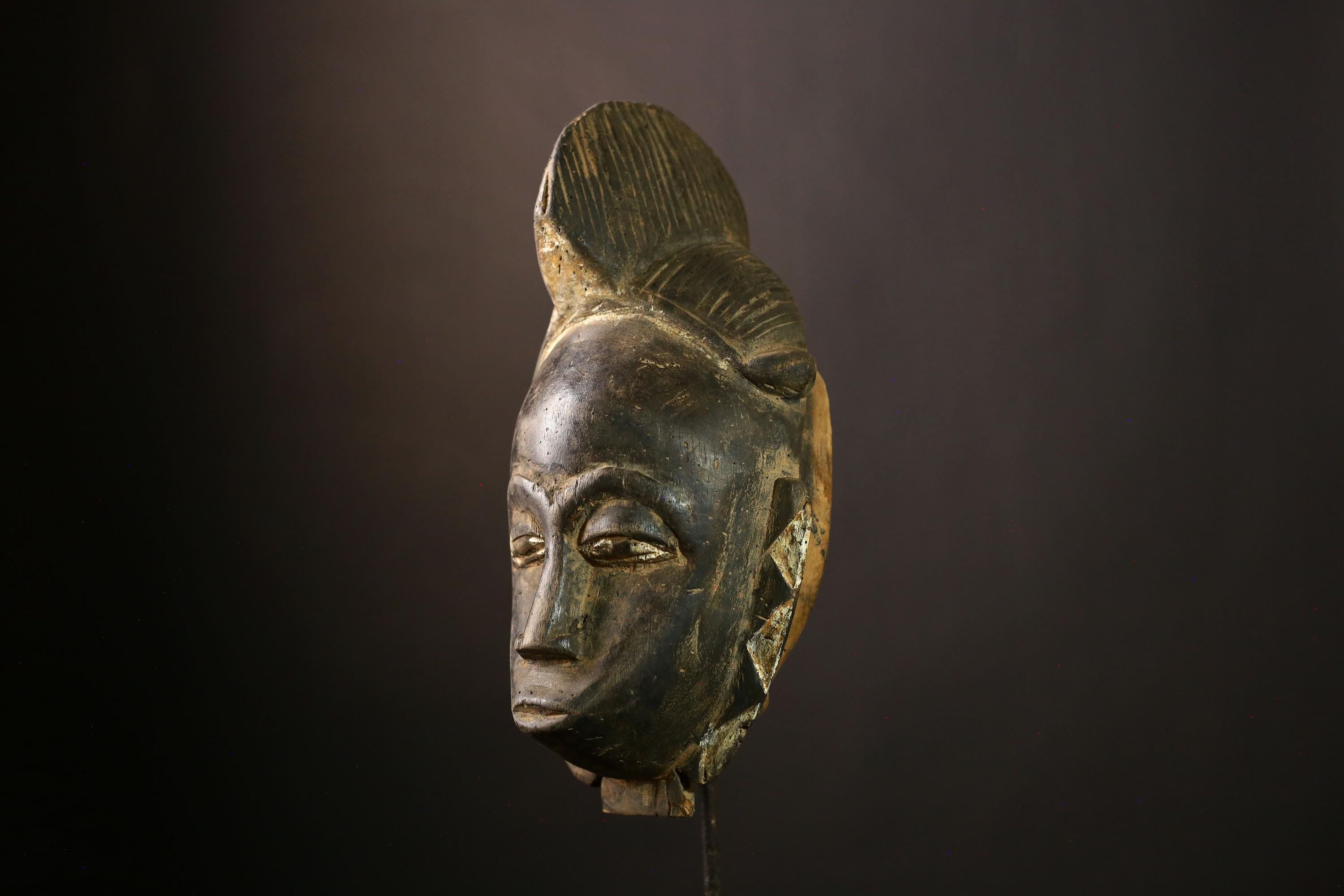 African Baule Mask - Hand-Carved Wooden Tribal Wall Art, Unique Vintage Decor, Ethnic Sculpture for Home and Art Collectors-G1906