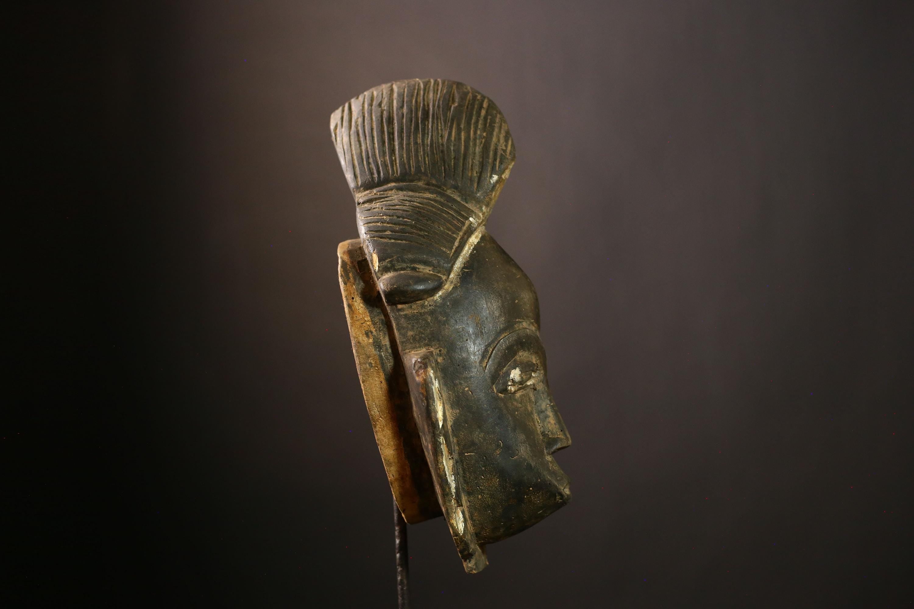 African Baule Mask - Hand-Carved Wooden Tribal Wall Art, Unique Vintage Decor, Ethnic Sculpture for Home and Art Collectors-G1906