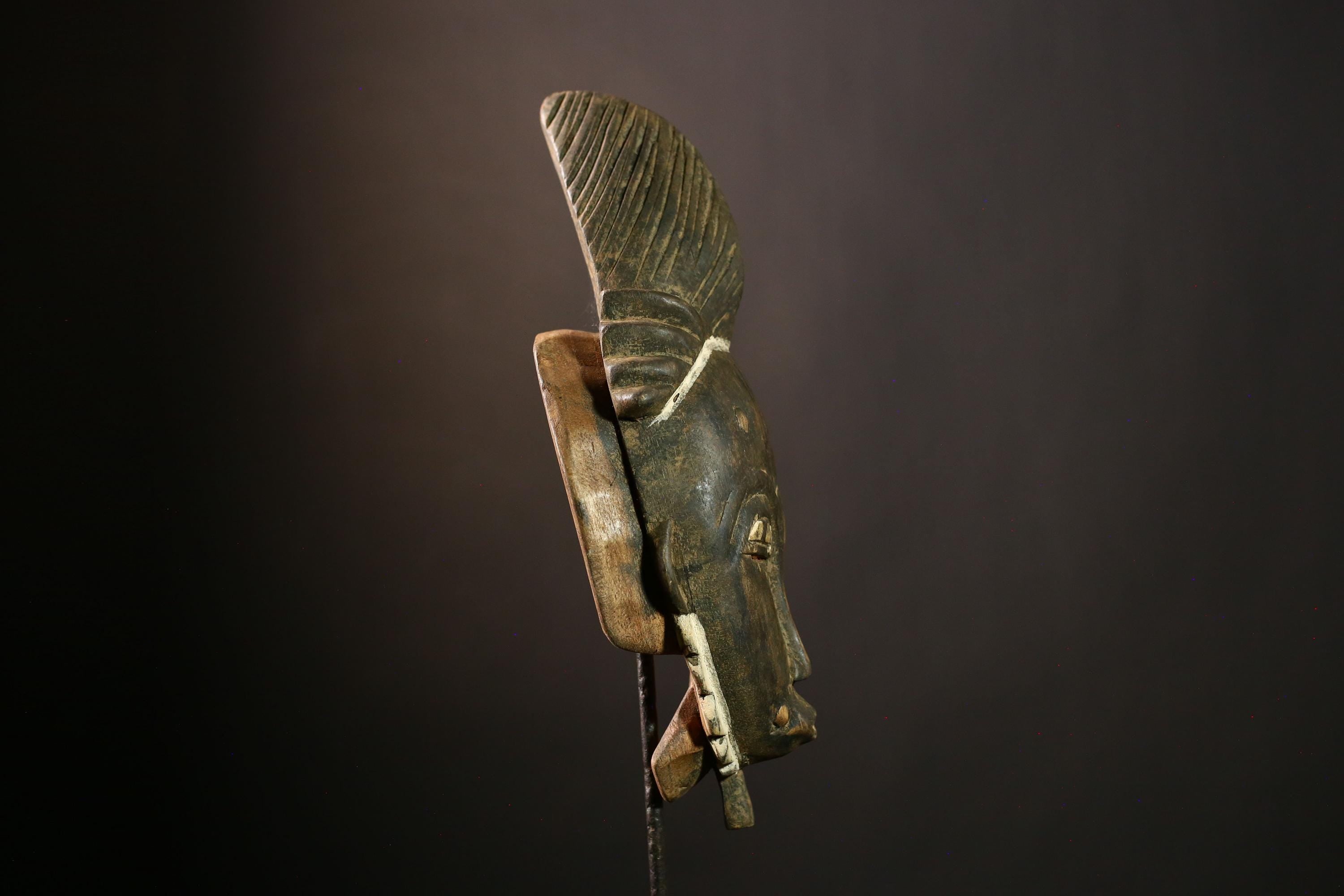 African Baule Mask - Handcrafted Wooden Tribal Wall Hanging, Unique African Art, Vintage Decor for Home and Collectors' Display-G1901