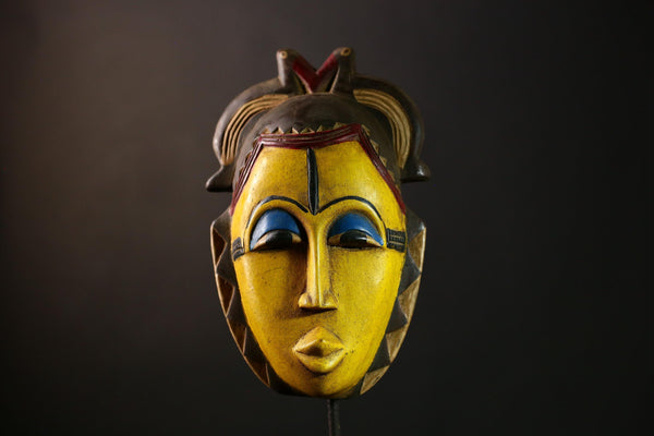 African Guro Mask - Vintage Wood Carved Tribal Face Art, Unique African Wall Decor, Handcrafted Collectible Sculpture for Home-G3961