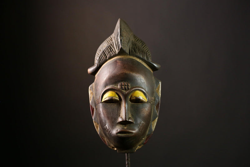 African Baule Mask Authentic Handcrafted Tribal Wooden Art, Antique Decorative Wall Hanging Sculpture from Ivory Coast -G3990