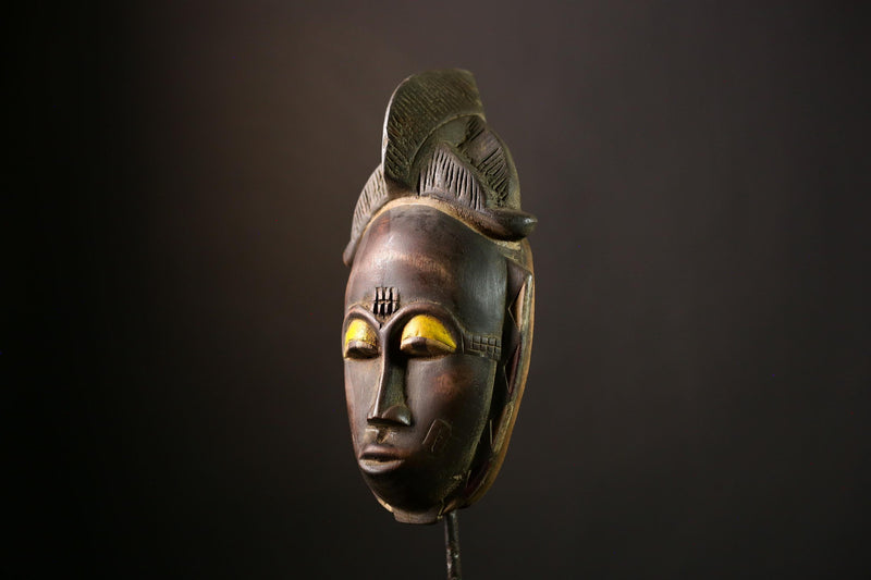 African Baule Mask Authentic Handcrafted Tribal Wooden Art, Antique Decorative Wall Hanging Sculpture from Ivory Coast -G3990