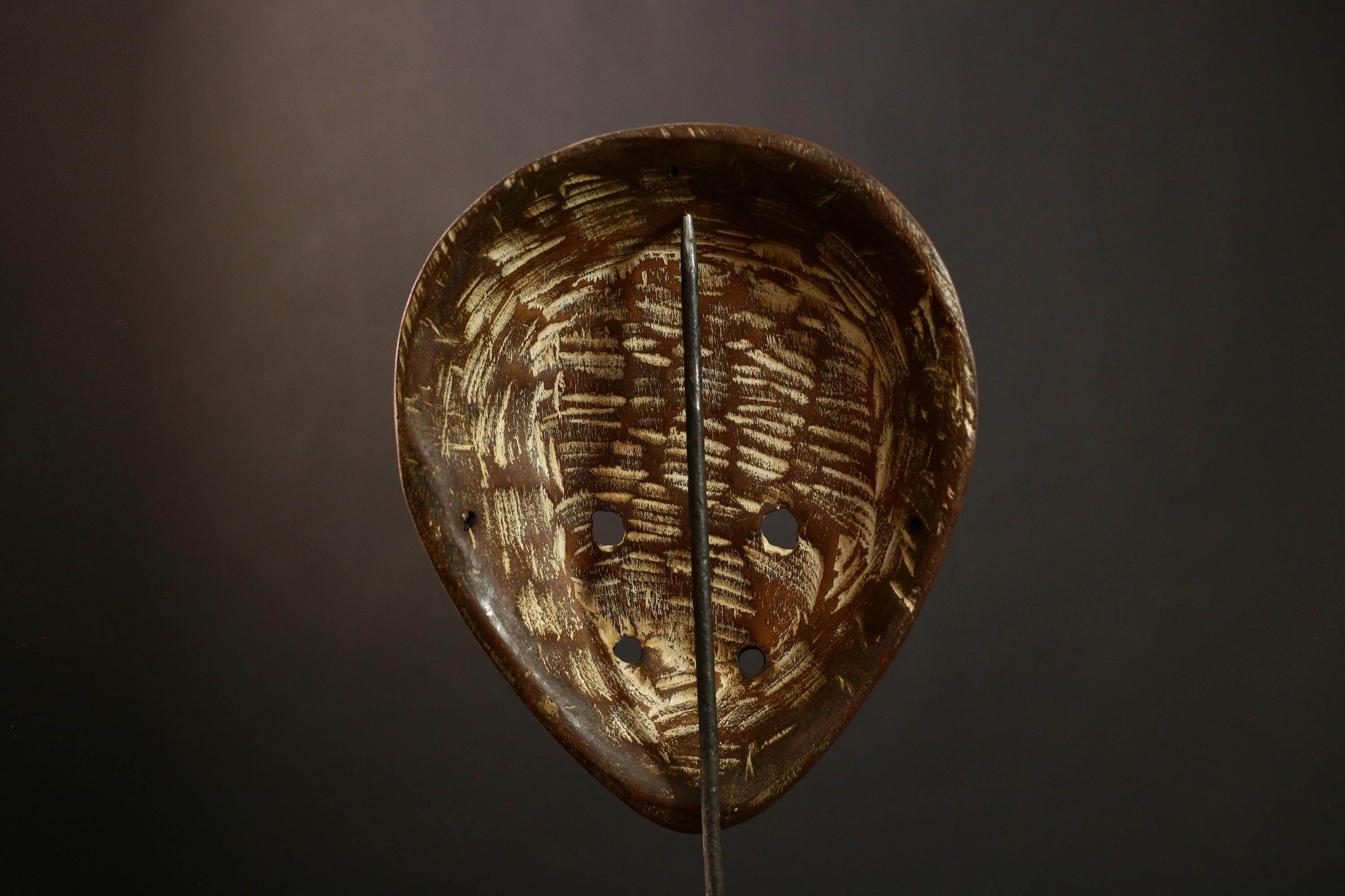African Bwami Mask: Authentic Lega Tribal Art, Handcarved Wooden Face Sculpture, Unique Cultural Wall Decor, Collectible Artifact-G3986