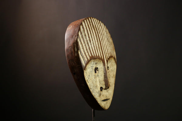 African Bwami Mask: Authentic Lega Tribal Art, Handcarved Wooden Face Sculpture, Unique Cultural Wall Decor, Collectible Artifact-G3986