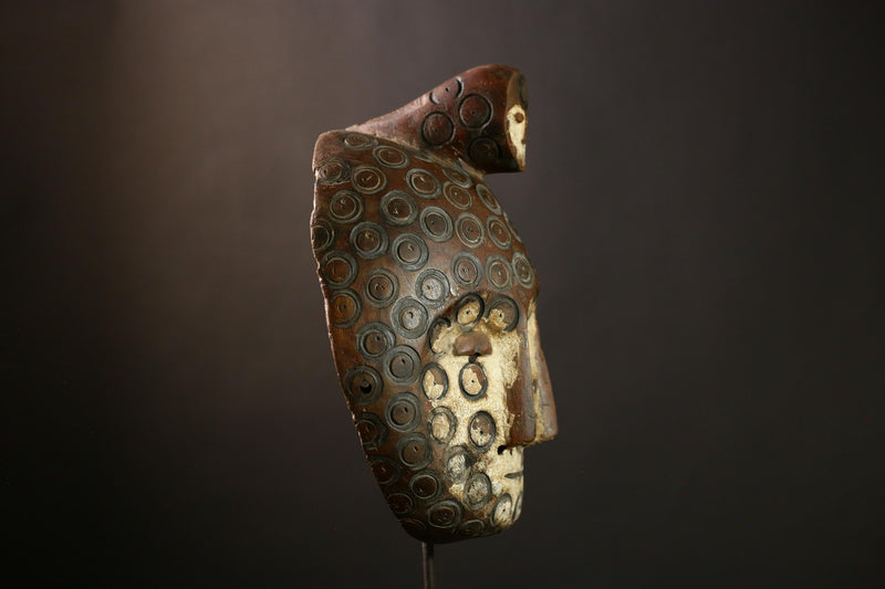 African Three Faces Bwami Mask: Authentic Lega Tribal Art, Handcrafted Wooden Sculpture, Unique Cultural Home Decor, Collectible -G3984